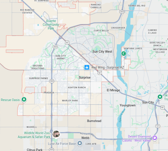 Pool Hounds service area map - Surprise, AZ and surrounding communities